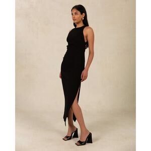 misha cary faux-leather midi dress Misha Vegan Leather Guipure Midi Dress